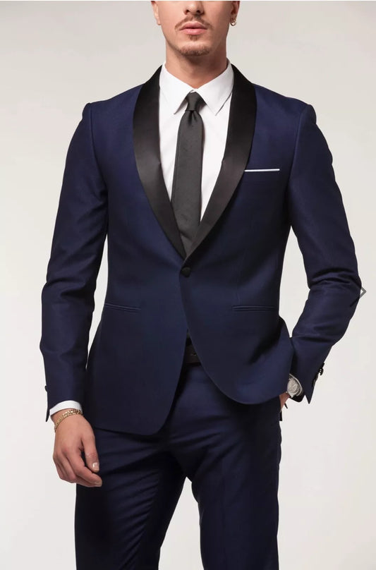 Abito Uomo Smoking Blu sciallato Nero