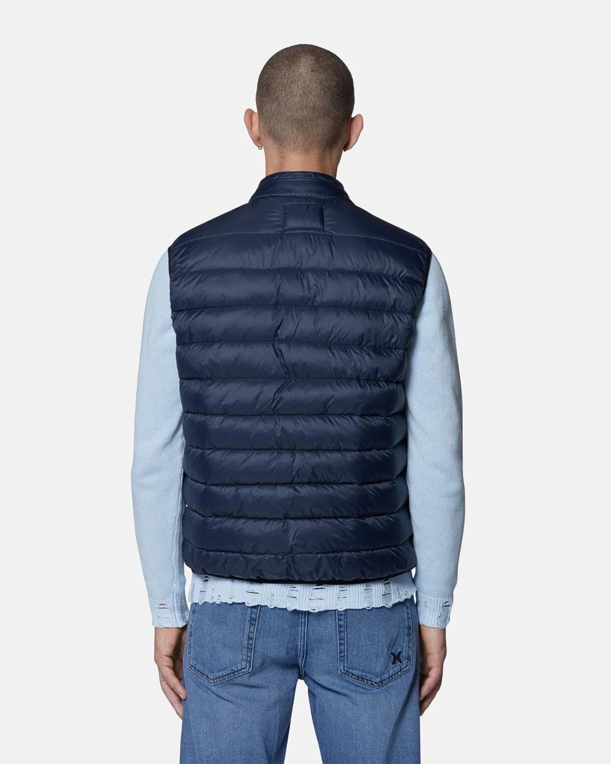 Richmond Smanicato Uomo UMP25236PIS8 ARABBE PE 2025 nylon trapuntato con logo stampato 01 BLU
