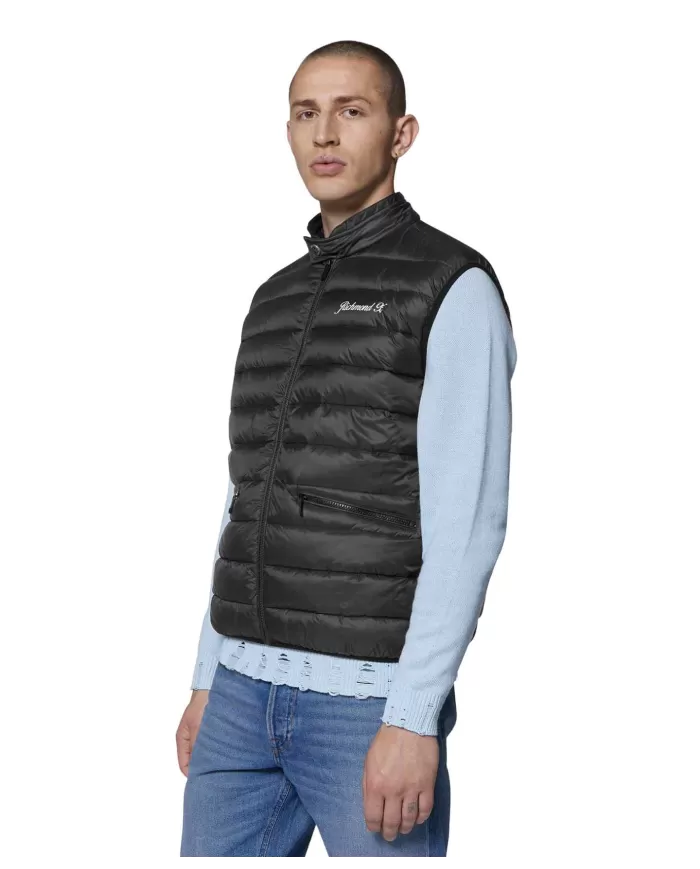 Richmond Smanicato Uomo UMP25236PIS8 ARABBE PE 2025 nylon trapuntato con logo stampato 01 BLACK