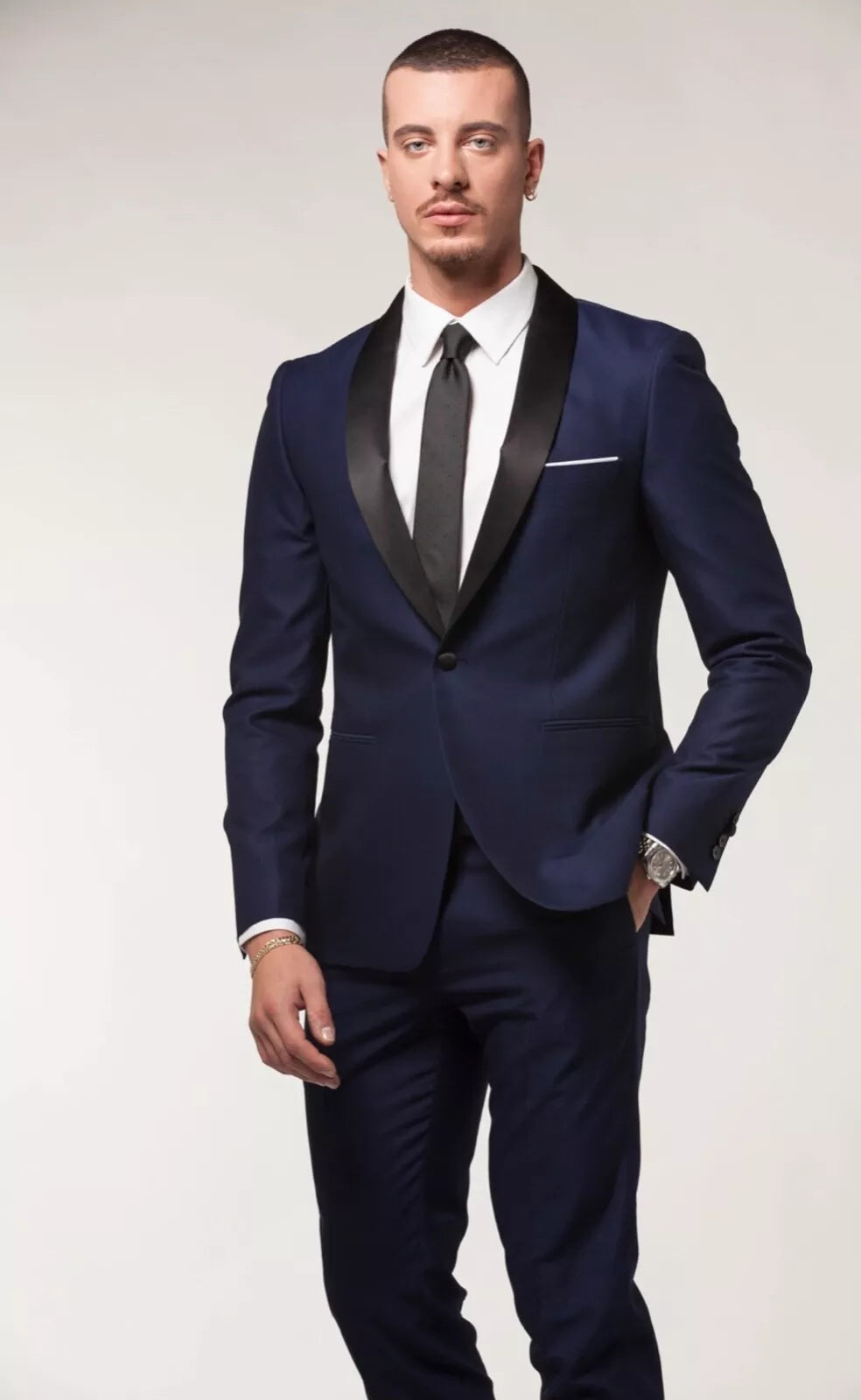 Abito Uomo Smoking Blu sciallato Nero