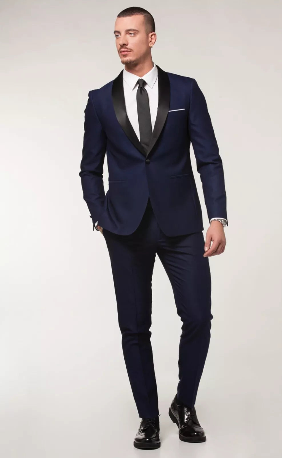 Abito Uomo Smoking Blu sciallato Nero